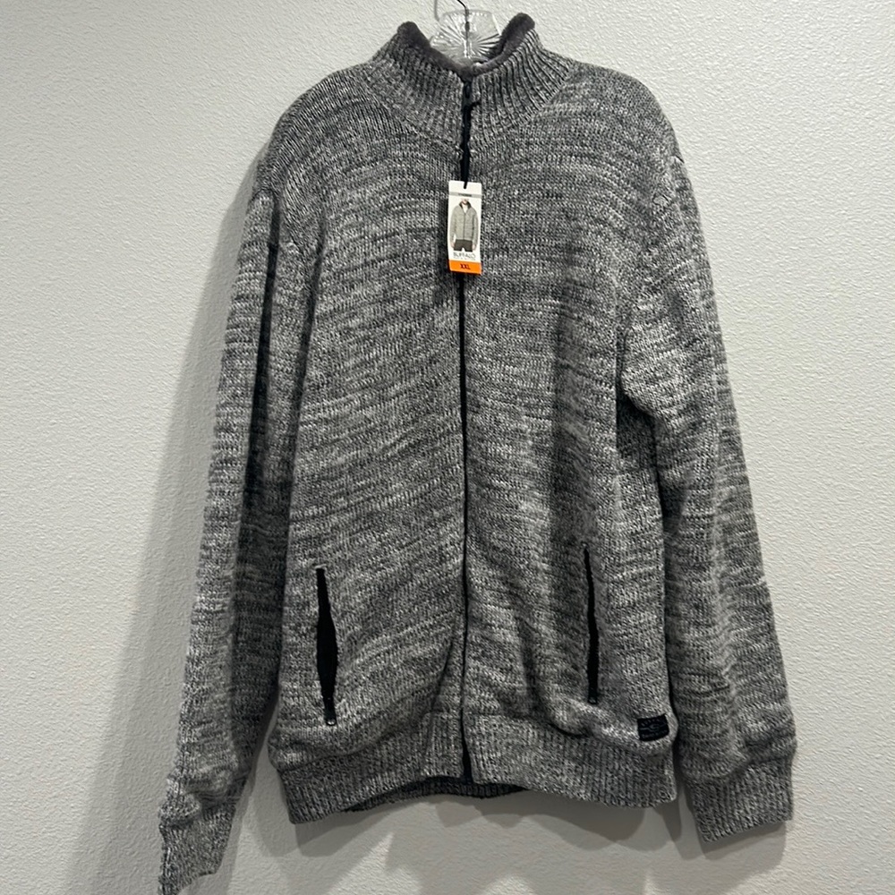 Buffalo David Bitton Wool Blend Knit Full Zip Gray Faux Fur Lined, XL NWT
